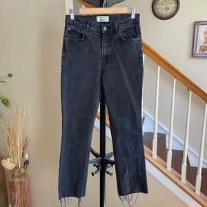 Reformation Women's High Rise Straight Leg Raw Hem Jeans Black Wash Size 27